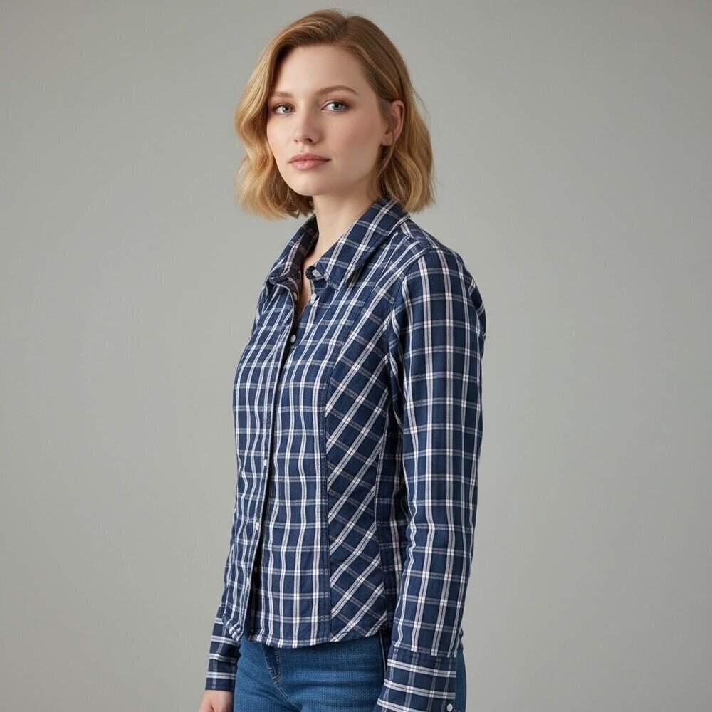 Free People We The Free Plaid Button-Down Shirt Blue White Red Size Large
